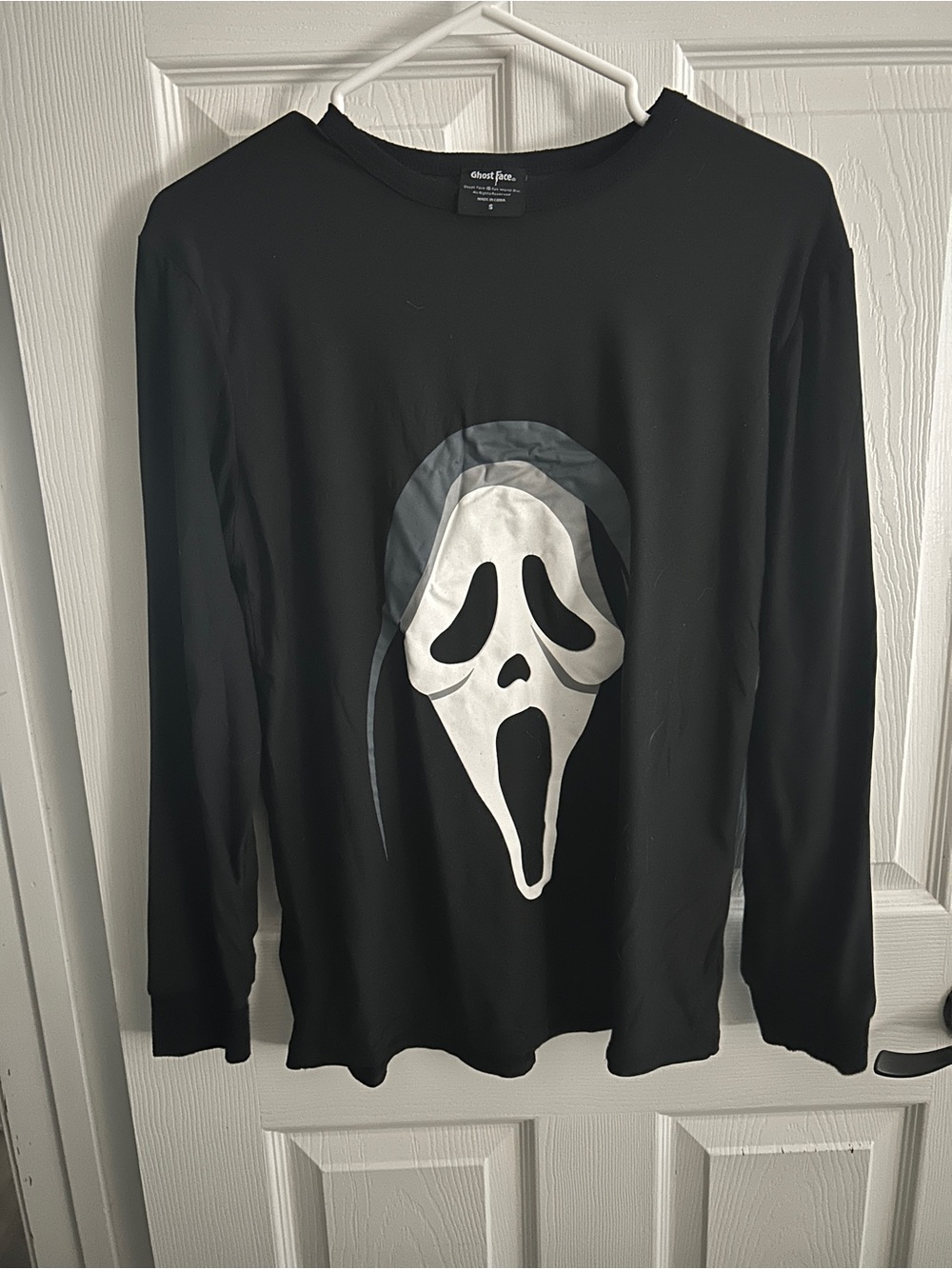 Spirit Black Long Sleeve Tee with White Scream Mask Graphic
